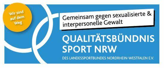 Banner für das Qualitätsbündnis Sport NRW gegen sexualisierte und interpersonelle Gewalt mit Logo und Slogan.